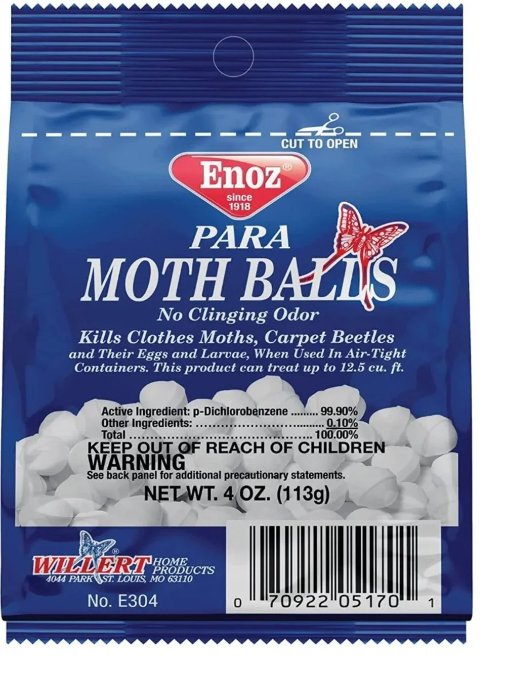 1 Pack Enoz No Clinging Odor Para Moth Closet Balls 4 oz Pack - 32 Balls Total